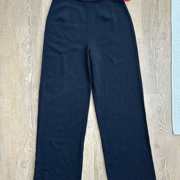 St John Basics Flat Front Wide Leg Pants Womens sz8 Black Santana Knit Pull On - Picture 3 of 5